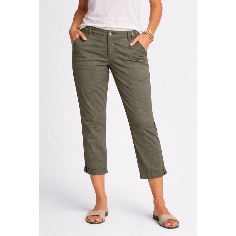 Cache Self Belt Crop Pant Olive Rhinestones Stud Bottom Cuff 3.5" Vent NWT $98